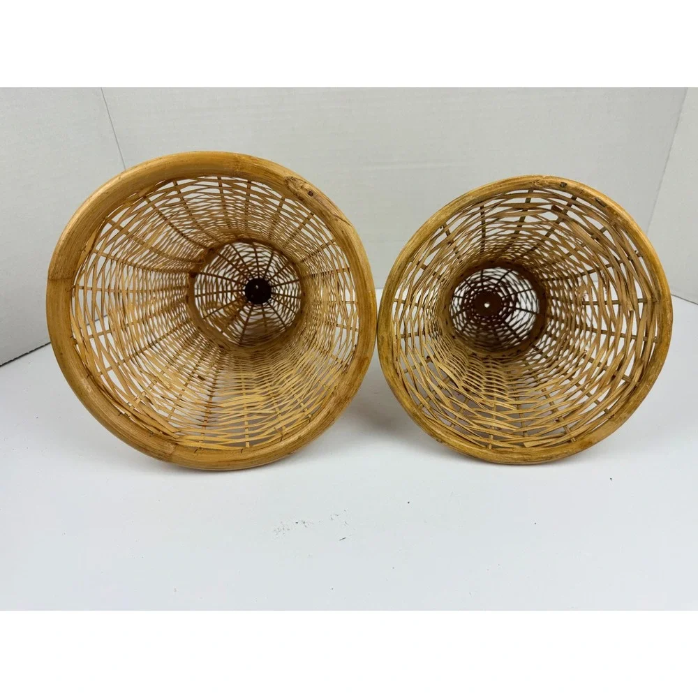 Vintage Wicker Bell Baskets Set of 2 Woven Rattan Cloche Boho Garden Decor